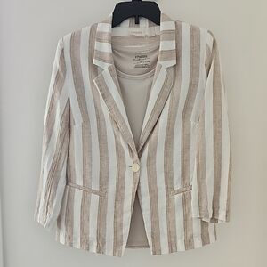 Chico's Beige and White Striped Blazer